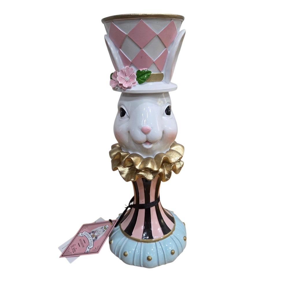 Tophat & Tails 12" Bunny Rabbit Candle Holders Easter Pastel Whimsical Harlequin